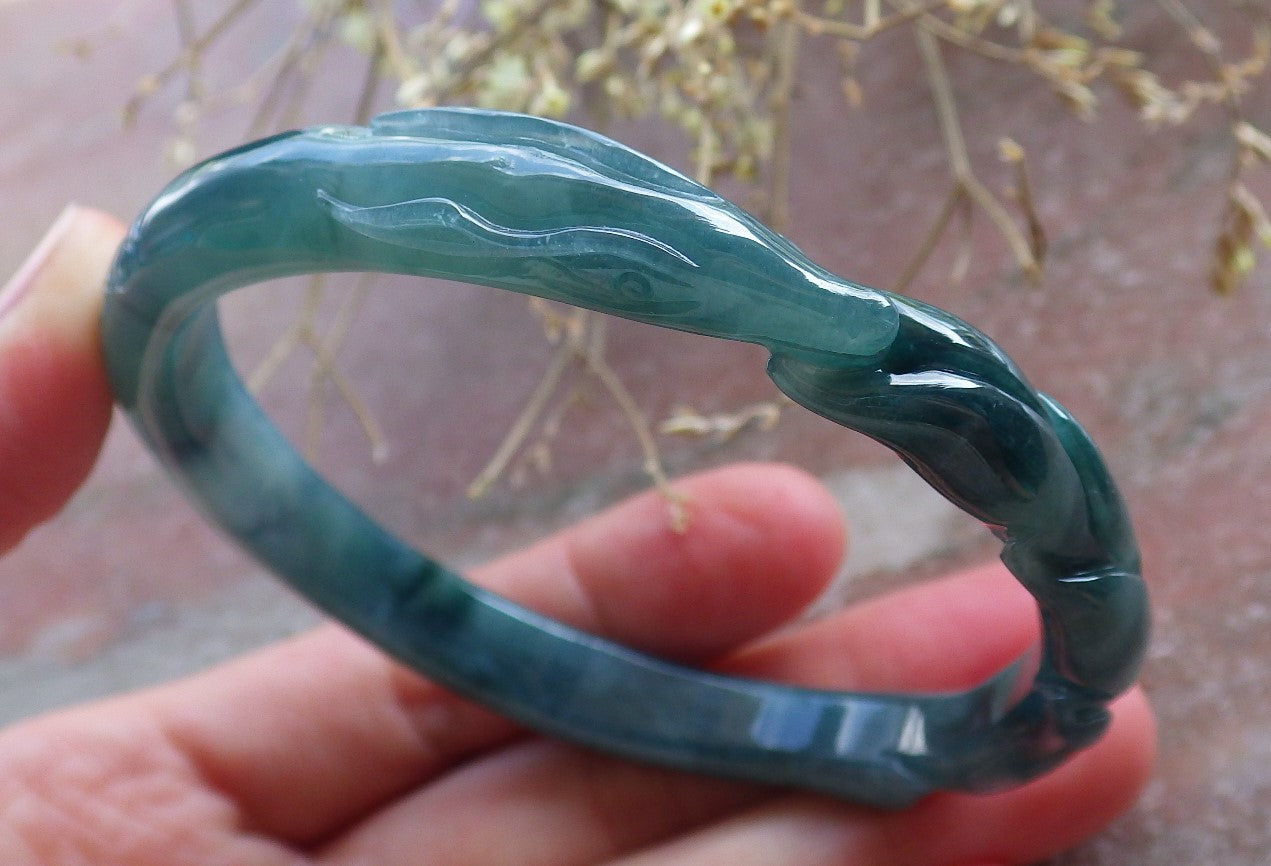 Certified Icy Green Burma 100% Natural A JADE Jadeite  Fox Bangle Bracelet 59 mm 手镯 650755 TN