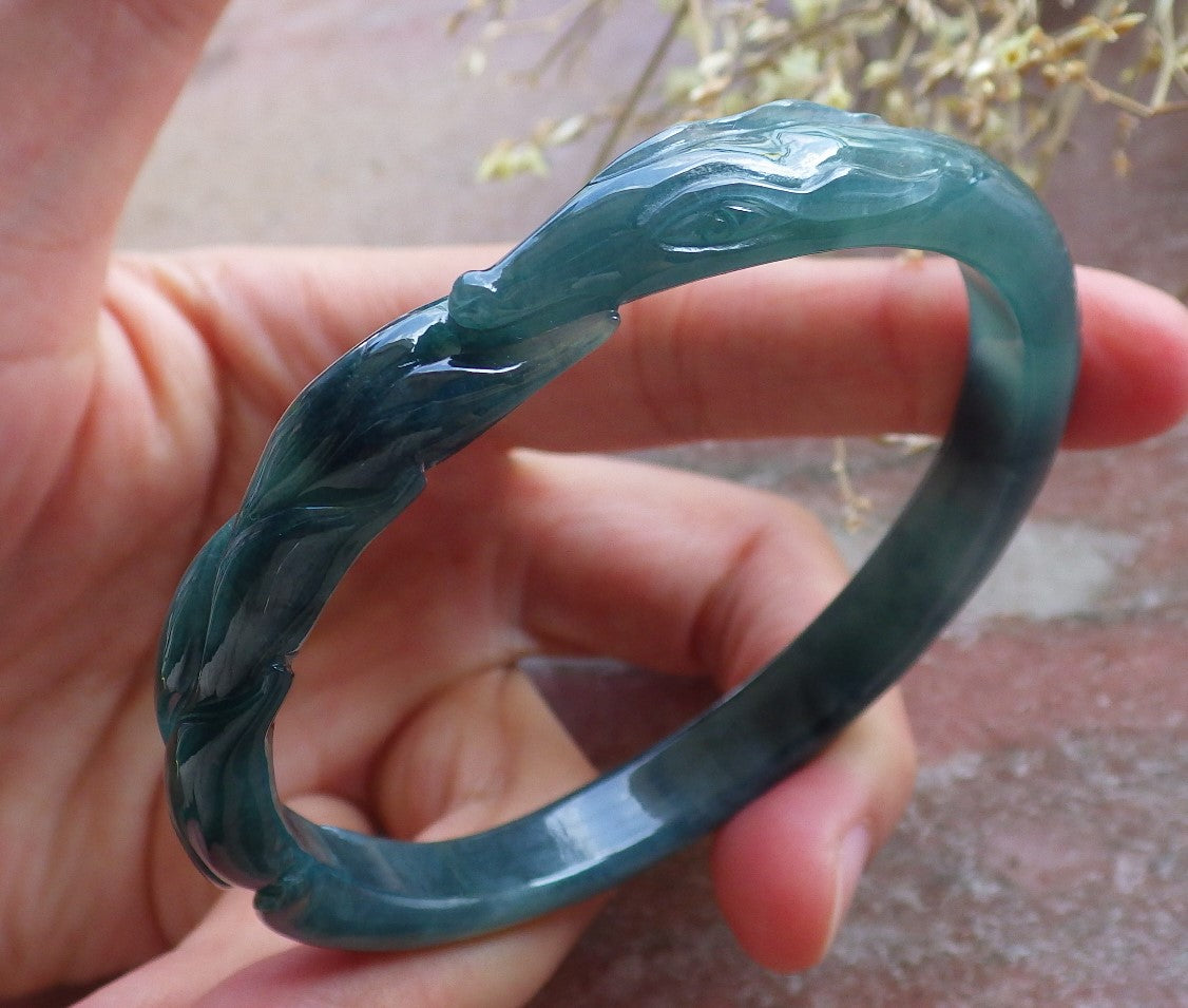 Certified Icy Green Burma 100% Natural A JADE Jadeite  Fox Bangle Bracelet 59 mm 手镯 650755 TN