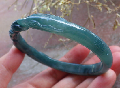 Certified Icy Green Burma 100% Natural A JADE Jadeite  Fox Bangle Bracelet 59 mm 手镯 650755 TN