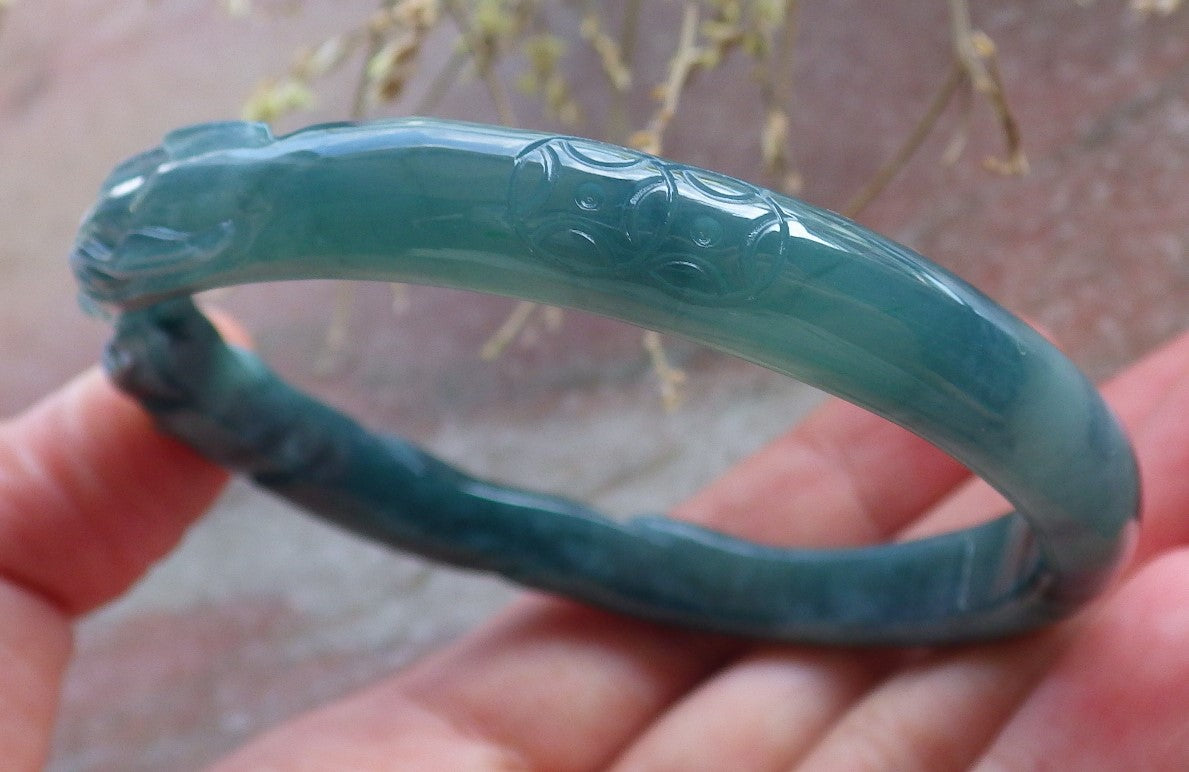 Certified Icy Green Burma 100% Natural A JADE Jadeite  Fox Bangle Bracelet 59 mm 手镯 650755 TN