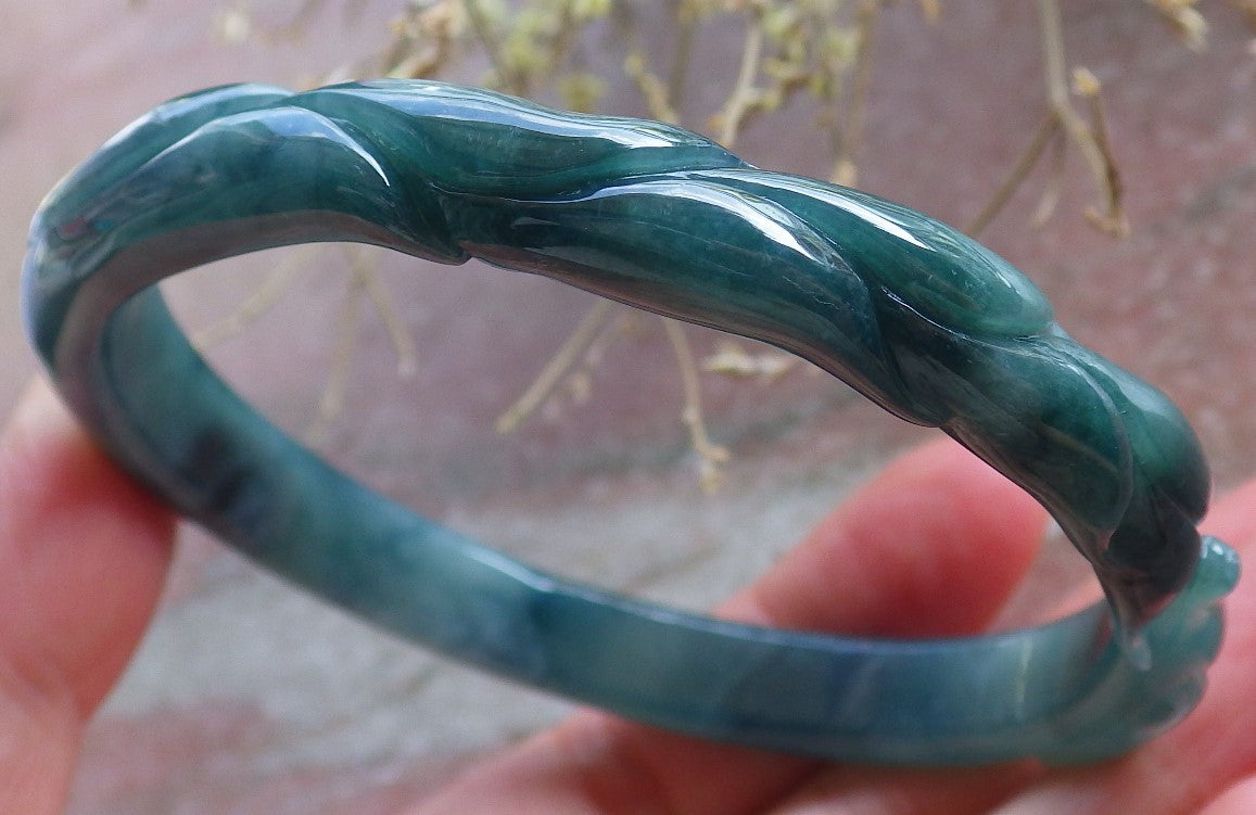 Certified Icy Green Burma 100% Natural A JADE Jadeite  Fox Bangle Bracelet 59 mm 手镯 650755 TN