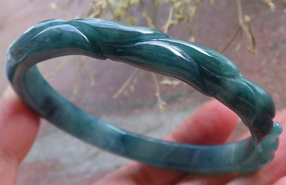 Certified Icy Green Burma 100% Natural A JADE Jadeite  Fox Bangle Bracelet 59 mm 手镯 650755 TN