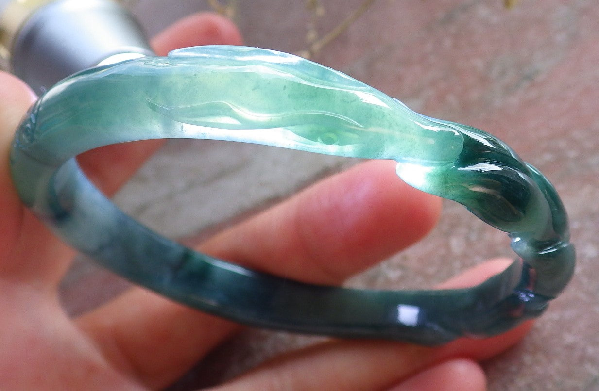 Certified Icy Green Burma 100% Natural A JADE Jadeite  Fox Bangle Bracelet 59 mm 手镯 650755 TN
