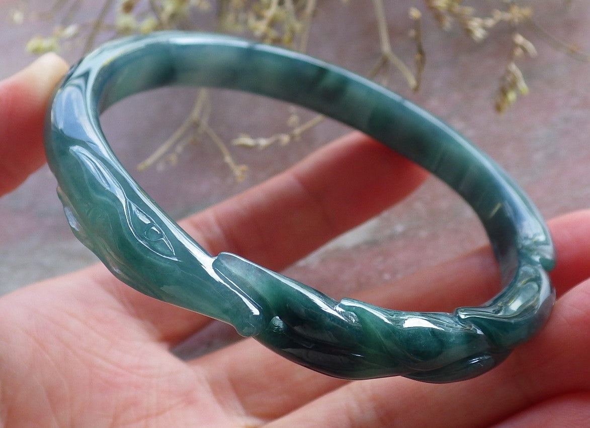Certified Icy Green Burma 100% Natural A JADE Jadeite  Fox Bangle Bracelet 59 mm 手镯 650755 TN