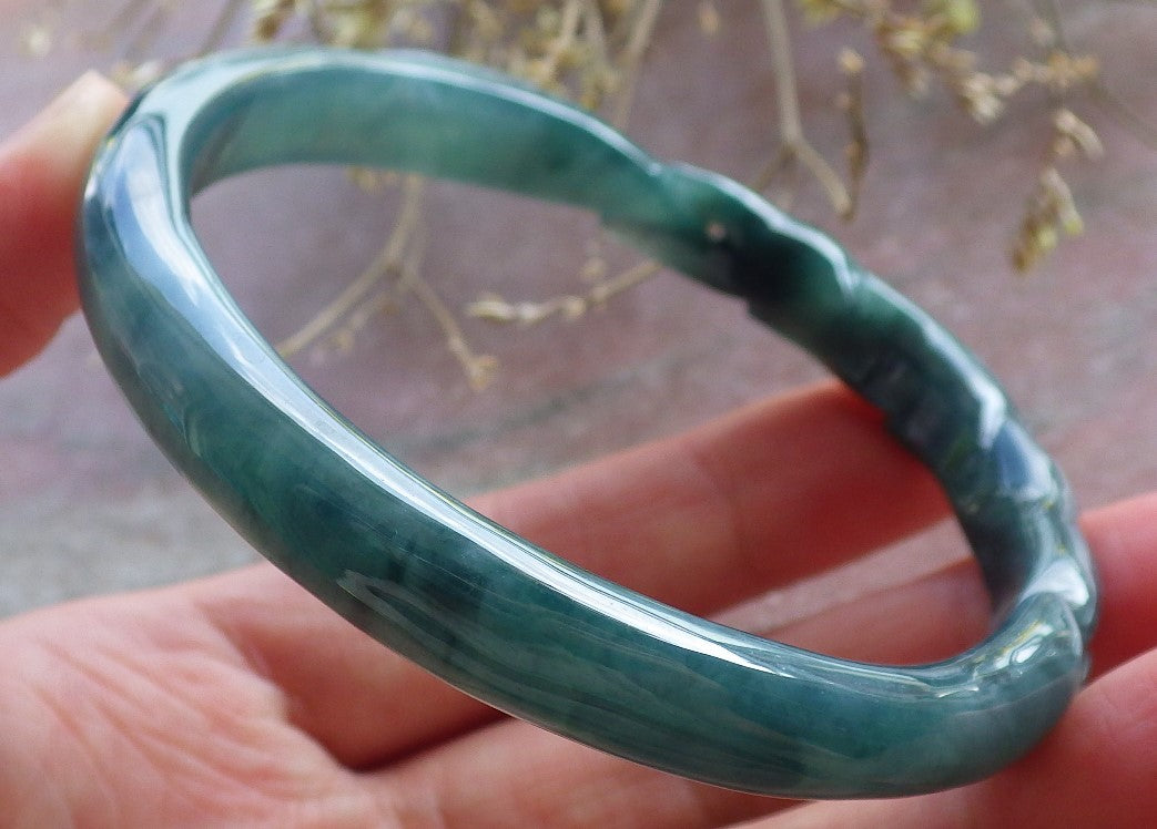 Certified Icy Green Burma 100% Natural A JADE Jadeite  Fox Bangle Bracelet 59 mm 手镯 650755 TN