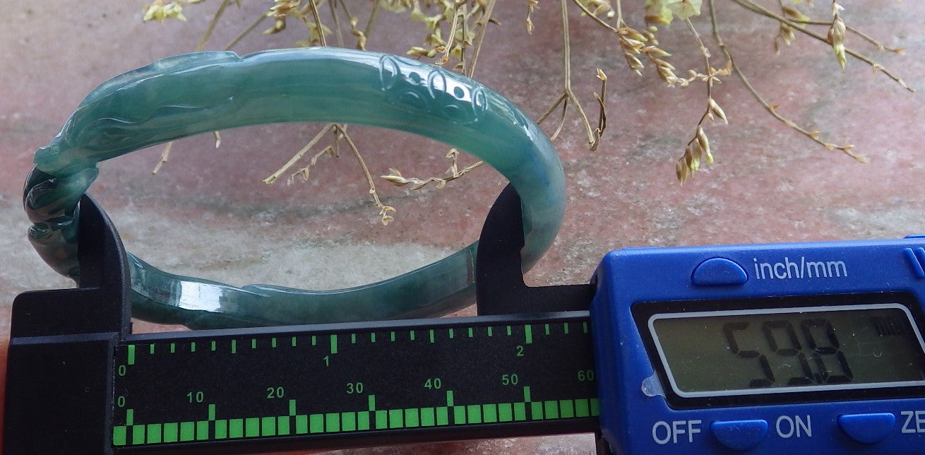 Certified Icy Green Burma 100% Natural A JADE Jadeite  Fox Bangle Bracelet 59 mm 手镯 650755 TN