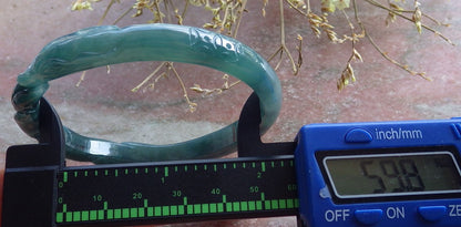 Certified Icy Green Burma 100% Natural A JADE Jadeite  Fox Bangle Bracelet 59 mm 手镯 650755 TN