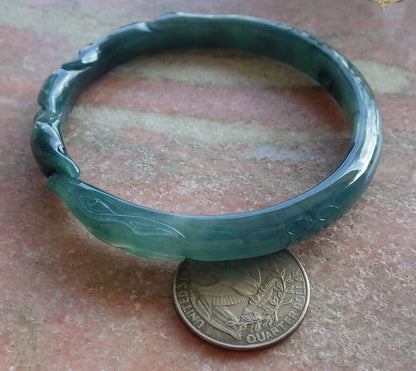 Certified Icy Green Burma 100% Natural A JADE Jadeite  Fox Bangle Bracelet 59 mm 手镯 650755 TN