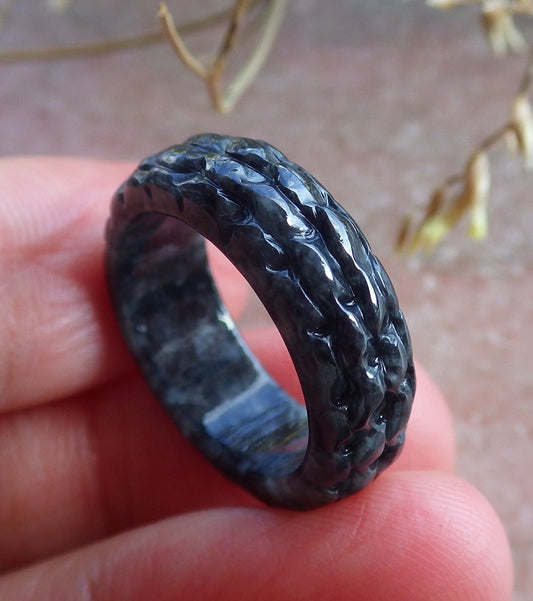 Certified Black Burma 100% Natural A JADE Jadeite Dragon RING USA. 5.25 戒指 650786 TN