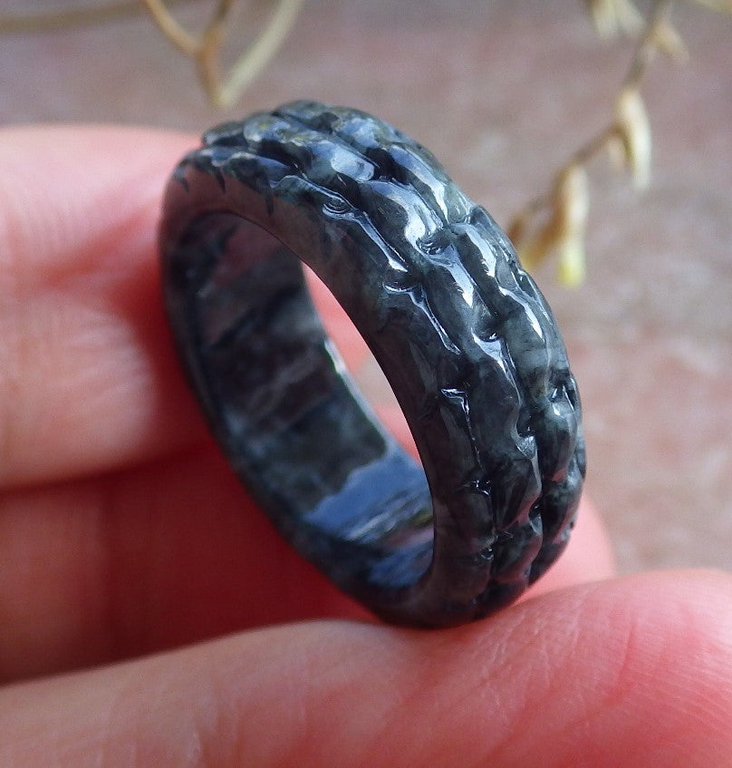 Certified Black Burma 100% Natural A JADE Jadeite Dragon RING USA. 5.25 戒指 650786 TN