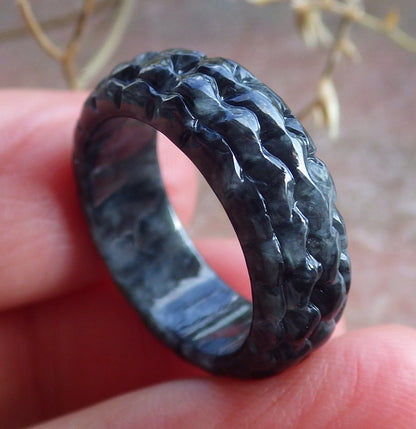 Certified Black Burma 100% Natural A JADE Jadeite Dragon RING USA. 5.25 戒指 650786 TN