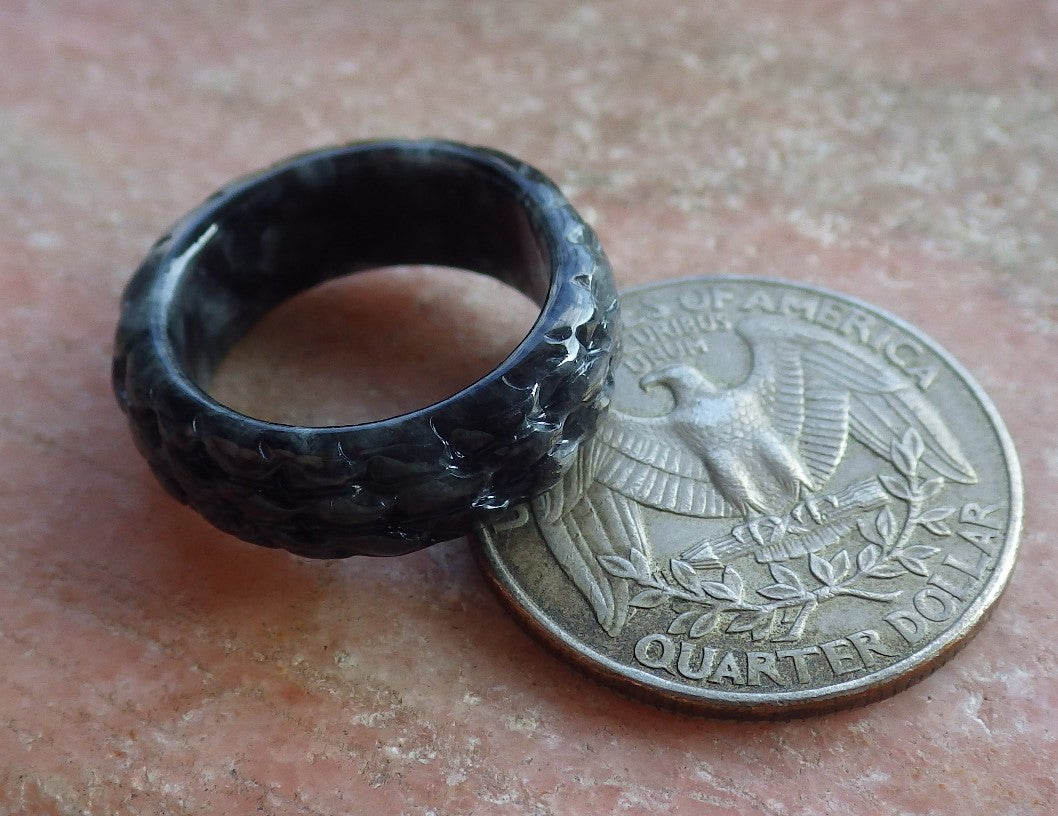 Certified Black Burma 100% Natural A JADE Jadeite Dragon RING USA. 5.25 戒指 650786 TN