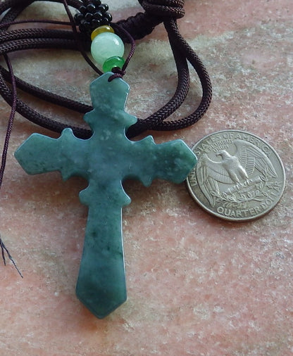 Certified Icy Green Burma 100% Natural A Jade jadeite Pendant Jesus Cross Necklace 十字架 650805 TN