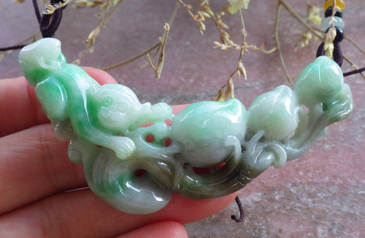 Certified Green Burma 100% Natural A Jade jadeite Pendant Monkey Peach Coin Necklace 猴子 650813 TN