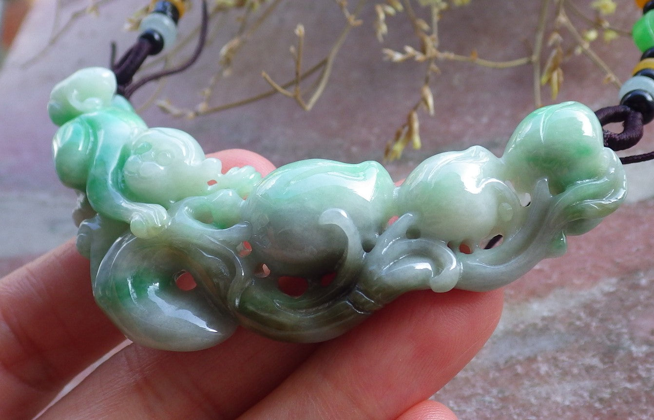 Certified Green Burma 100% Natural A Jade jadeite Pendant Monkey Peach Coin Necklace 猴子 650813 TN