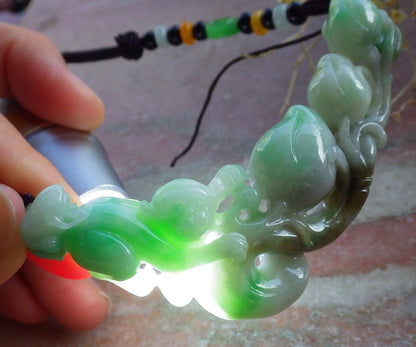 Certified Green Burma 100% Natural A Jade jadeite Pendant Monkey Peach Coin Necklace 猴子 650813 TN