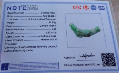 Certified Green Burma 100% Natural A Jade jadeite Pendant Monkey Peach Coin Necklace 猴子 650813 TN
