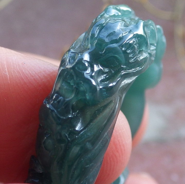 Certified Icy Green Burma 100% Natural A JADE Jadeite Dragon RING USA. 9.25 戒指 650831 TN