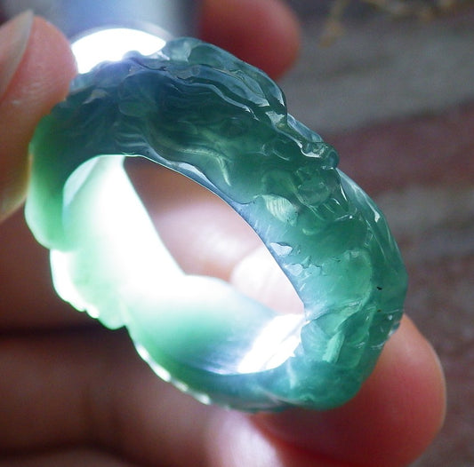 Certified Icy Green Burma 100% Natural A JADE Jadeite Dragon RING USA. 9.25 戒指 650831 TN