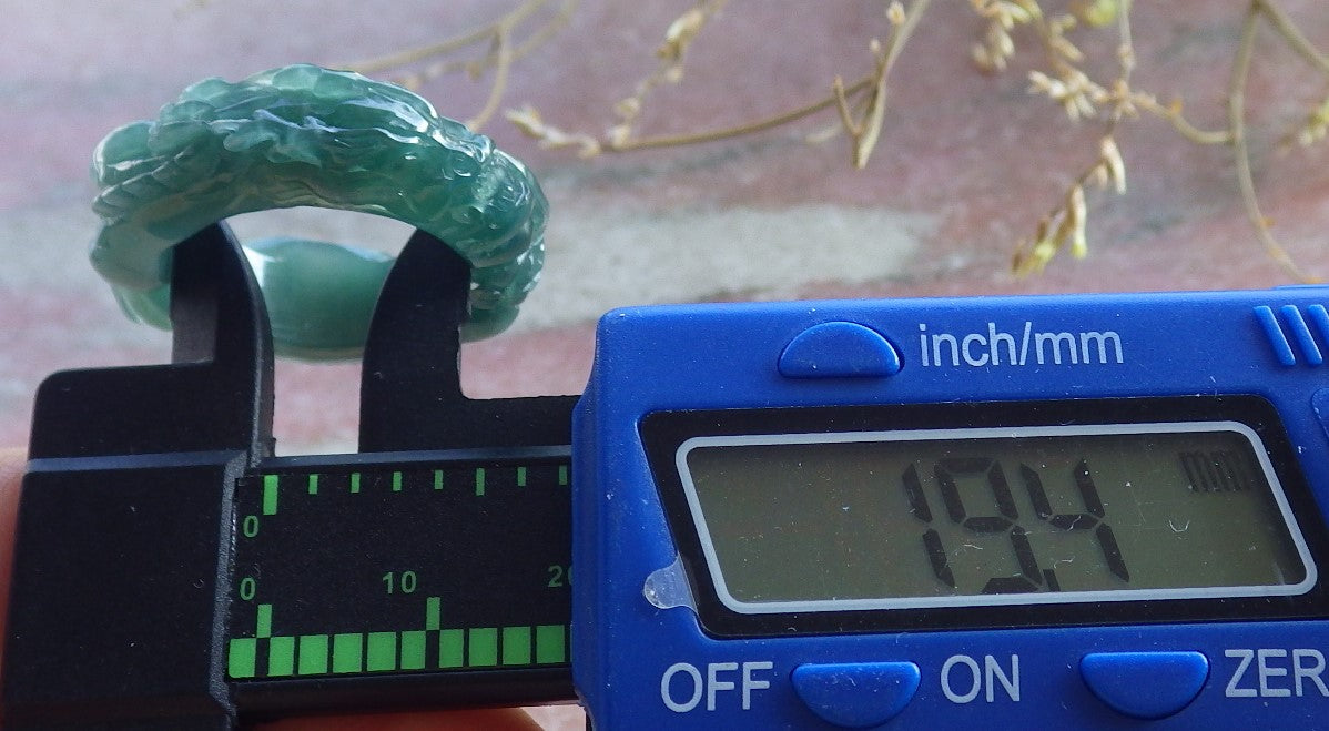 Certified Icy Green Burma 100% Natural A JADE Jadeite Dragon RING USA. 9.25 戒指 650831 TN