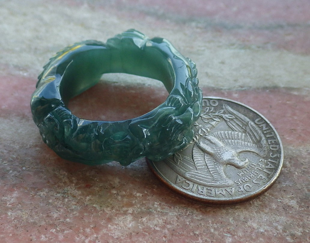 Certified Icy Green Burma 100% Natural A JADE Jadeite Dragon RING USA. 9.25 戒指 650831 TN