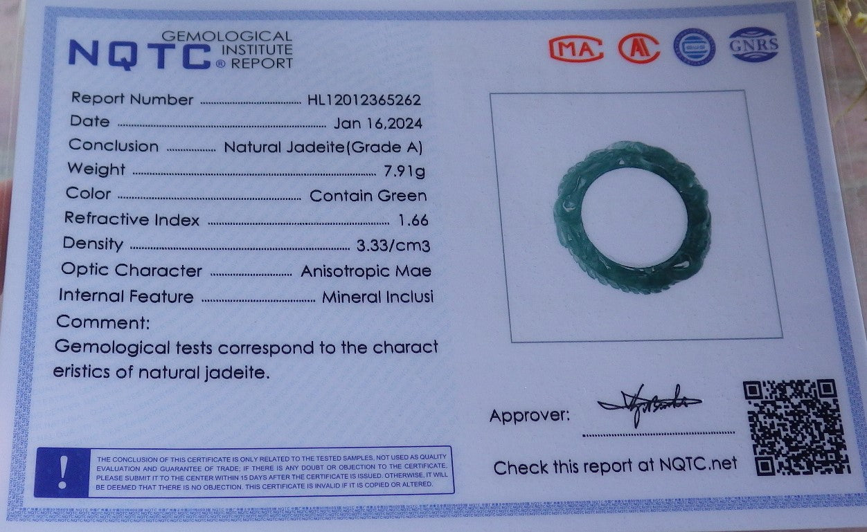 Certified Icy Green Burma 100% Natural A JADE Jadeite Dragon RING USA. 9.25 戒指 650831 TN