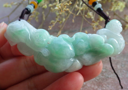 Certified Green Burma 100% Natural A Jade jadeite Pendant Monkey Lotus Flower Leaf Necklace 猴子 650848 TN