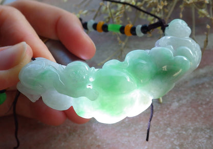 Certified Green Burma 100% Natural A Jade jadeite Pendant Monkey Lotus Flower Leaf Necklace 猴子 650848 TN