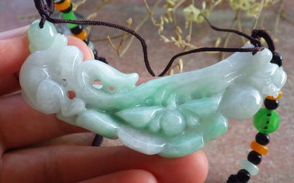 Certified Green Burma 100% Natural A Jade jadeite Pendant Monkey Lotus Flower Leaf Necklace 猴子 650848 TN