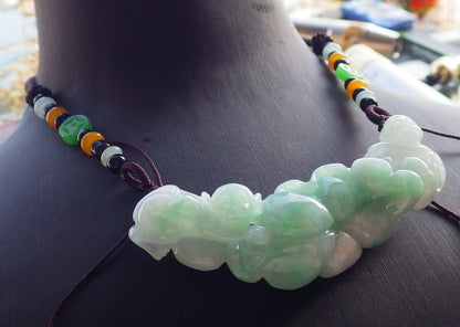 Certified Green Burma 100% Natural A Jade jadeite Pendant Monkey Lotus Flower Leaf Necklace 猴子 650848 TN