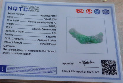Certified Green Burma 100% Natural A Jade jadeite Pendant Monkey Lotus Flower Leaf Necklace 猴子 650848 TN