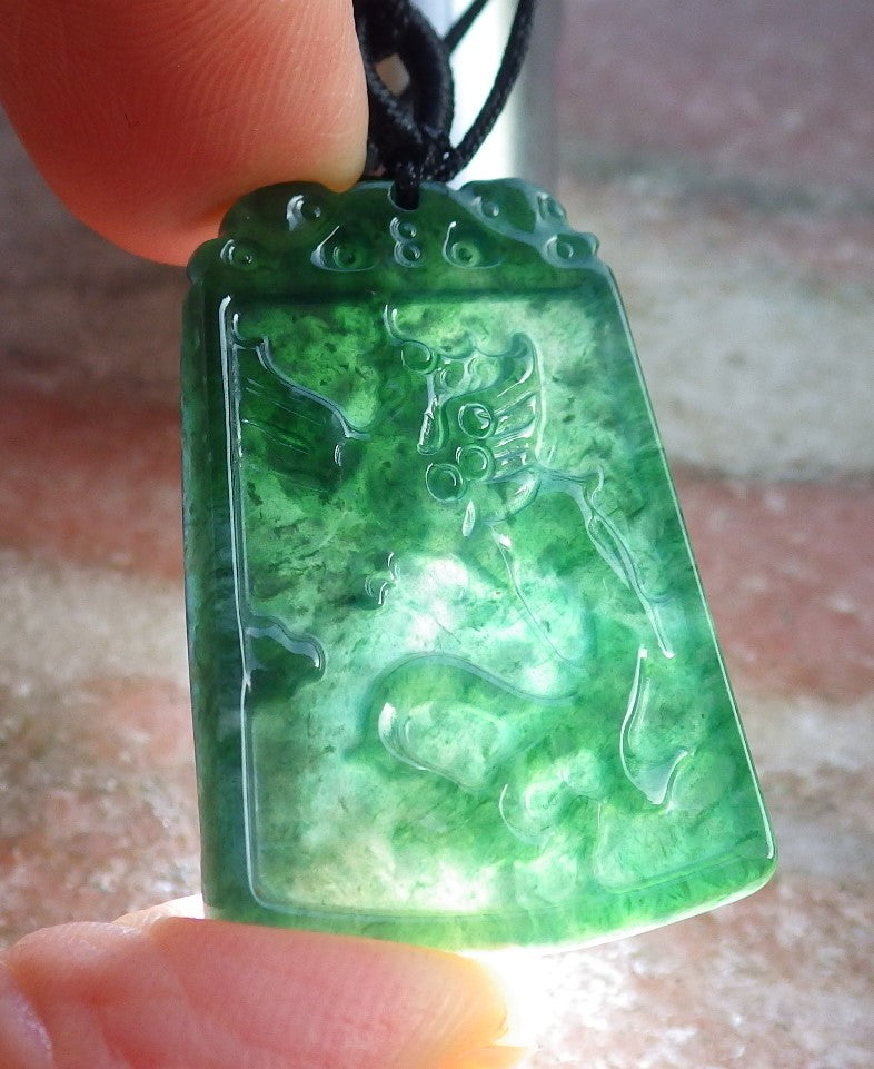 Pair Certified Icy Green Burma 100% Natural A Jade jadeite Pendant Dragon Phoenix Necklace 龙凤 650858 TN