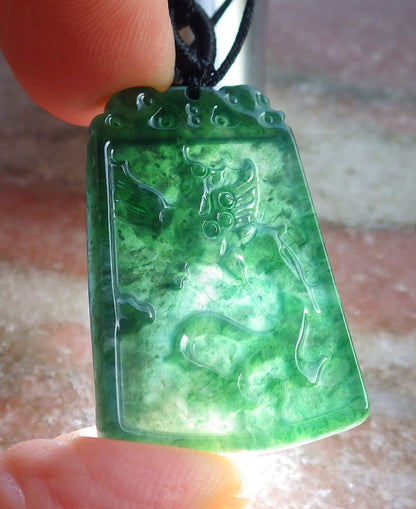 Pair Certified Icy Green Burma 100% Natural A Jade jadeite Pendant Dragon Phoenix Necklace 龙凤 650858 TN