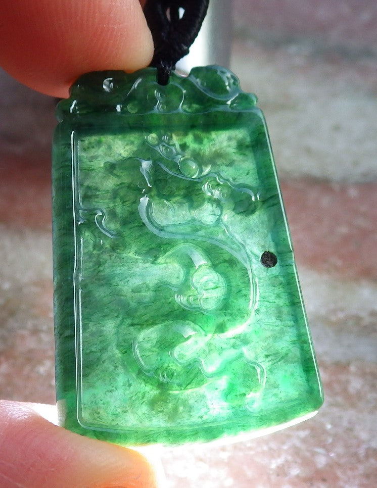 Pair Certified Icy Green Burma 100% Natural A Jade jadeite Pendant Dragon Phoenix Necklace 龙凤 650858 TN