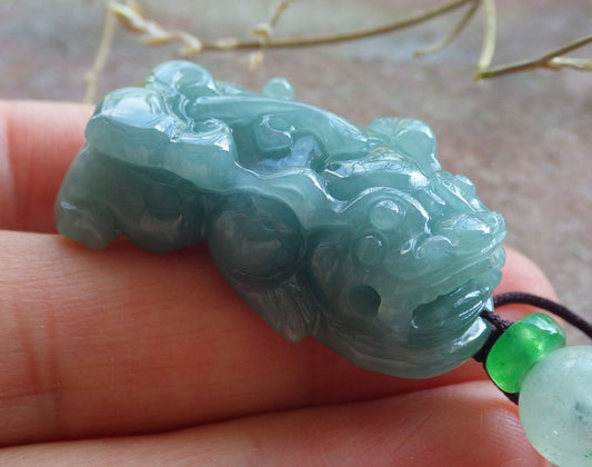 Certified Icy Green Yellow Burma 100% Natural A Jade jadeite Pendant Dragon Pi Xiu Ruyi Coin Necklace 风水貔貅 650902 TN