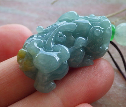 Certified Icy Green Yellow Burma 100% Natural A Jade jadeite Pendant Dragon Pi Xiu Ruyi Coin Necklace 风水貔貅 650902 TN