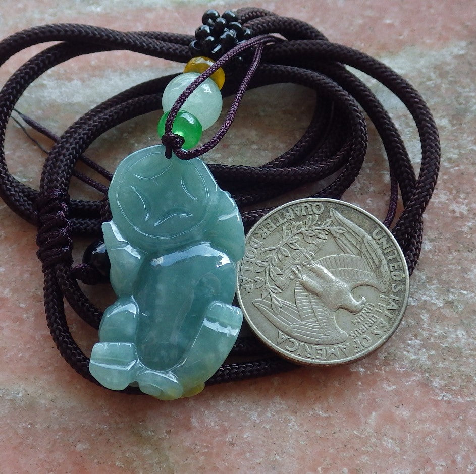 Certified Icy Green Yellow Burma 100% Natural A Jade jadeite Pendant Dragon Pi Xiu Ruyi Coin Necklace 风水貔貅 650902 TN