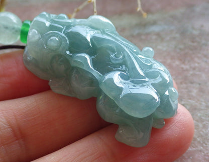 Certified Icy Green Burma 100% Natural A Jade jadeite Pendant Dragon Pi Xiu Ruyi Coin Necklace 风水貔貅 650920 TN