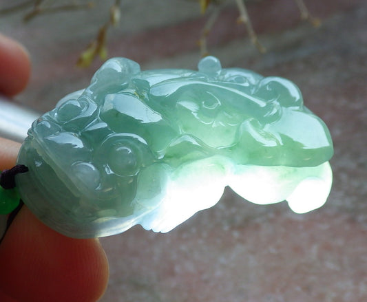 Certified Icy Green Burma 100% Natural A Jade jadeite Pendant Dragon Pi Xiu Ruyi Coin Necklace 风水貔貅 650920 TN