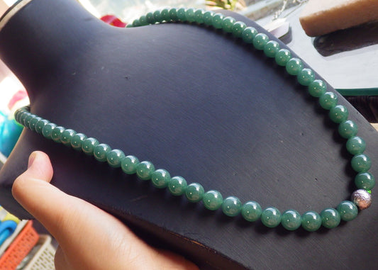 Certified Icy Green Burma 100% Natural A JADE Jadeite Bead Beads Necklace 26 inches 项链 650947 TN