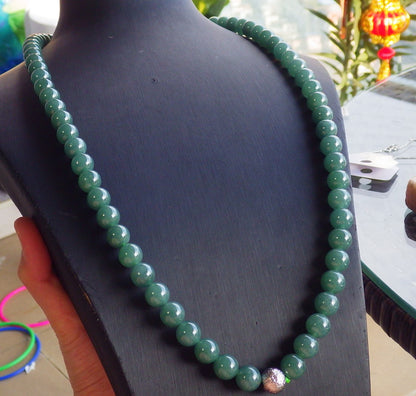 Certified Icy Green Burma 100% Natural A JADE Jadeite Bead Beads Necklace 26 inches 项链 650947 TN
