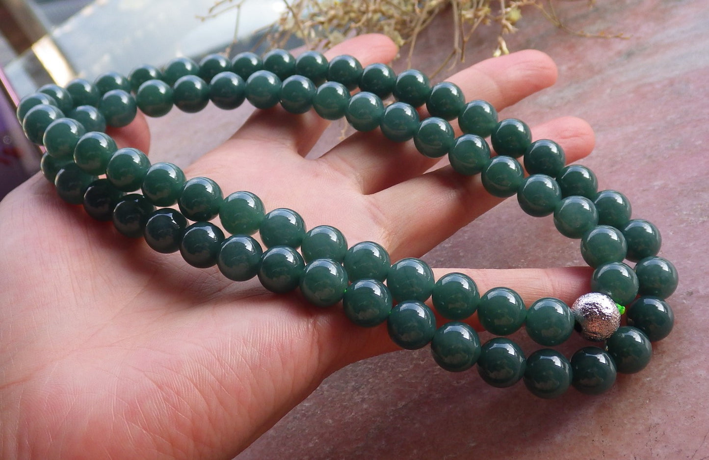 Certified Icy Green Burma 100% Natural A JADE Jadeite Bead Beads Necklace 26 inches 项链 650947 TN
