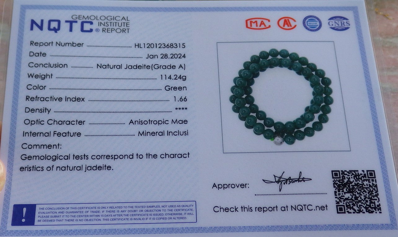 Certified Icy Green Burma 100% Natural A JADE Jadeite Bead Beads Necklace 26 inches 项链 650947 TN