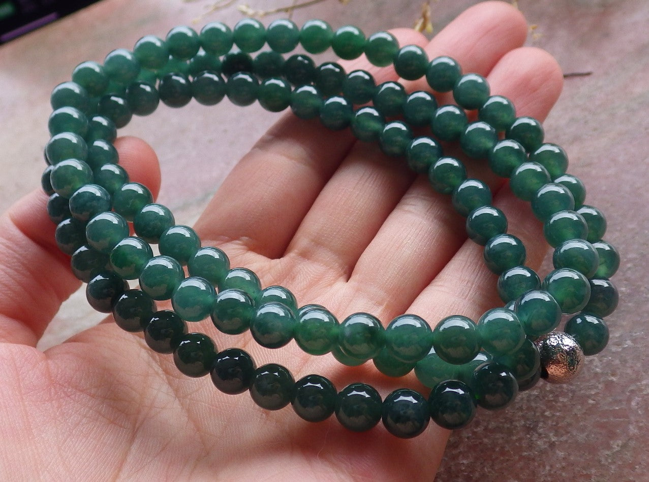 Certified Icy Green Burma 100% Natural A JADE Jadeite Bead Beads Necklace 27 inches 项链 650965 TN