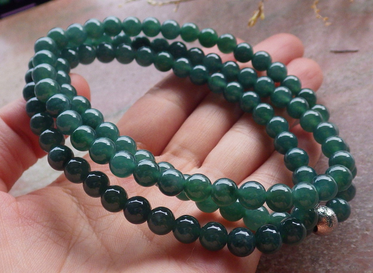Certified Icy Green Burma 100% Natural A JADE Jadeite Bead Beads Necklace 27 inches 项链 650965 TN