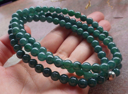 Certified Icy Green Burma 100% Natural A JADE Jadeite Bead Beads Necklace 27 inches 项链 650965 TN