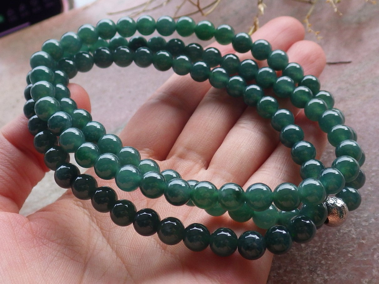 Certified Icy Green Burma 100% Natural A JADE Jadeite Bead Beads Necklace 27 inches 项链 650965 TN