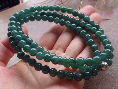 Certified Icy Green Burma 100% Natural A JADE Jadeite Bead Beads Necklace 27 inches 项链 650965 TN