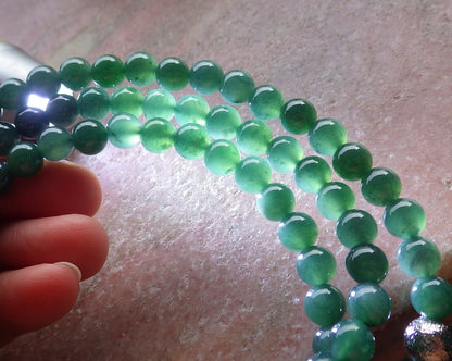 Certified Icy Green Burma 100% Natural A JADE Jadeite Bead Beads Necklace 27 inches 项链 650965 TN