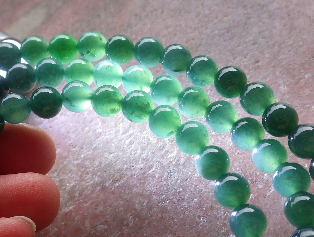 Certified Icy Green Burma 100% Natural A JADE Jadeite Bead Beads Necklace 27 inches 项链 650965 TN